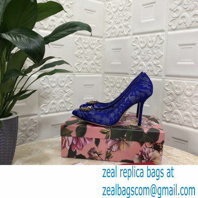 Dolce  &  Gabbana Heel 10.5cm Taormina Lace Pumps Blue with Devotion Heart 2021